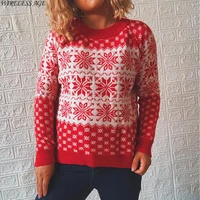 2021 autumn winter sweater long sleeves round neck knitted christmas snowflake loose splicing women casual fashion pullover tops