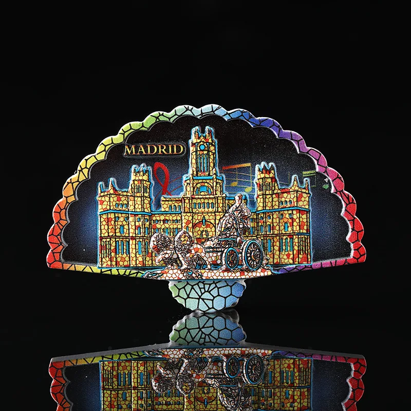 

High Quality 3d Architecture Resin Refrigerator Magnet Spain Madrid Souvenir Photo Frame Folding Fan Book Creative Fridge Magnet