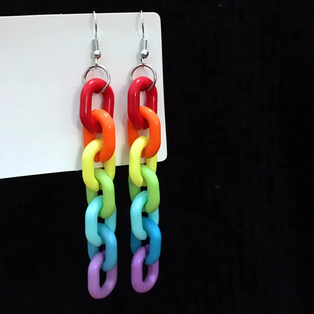 

2020 Hot Sale Candy Color Acrylic Long Chain Statement Earrings Colorful Rainbow Geometric Cool Earrings for Woman Party Jewelry