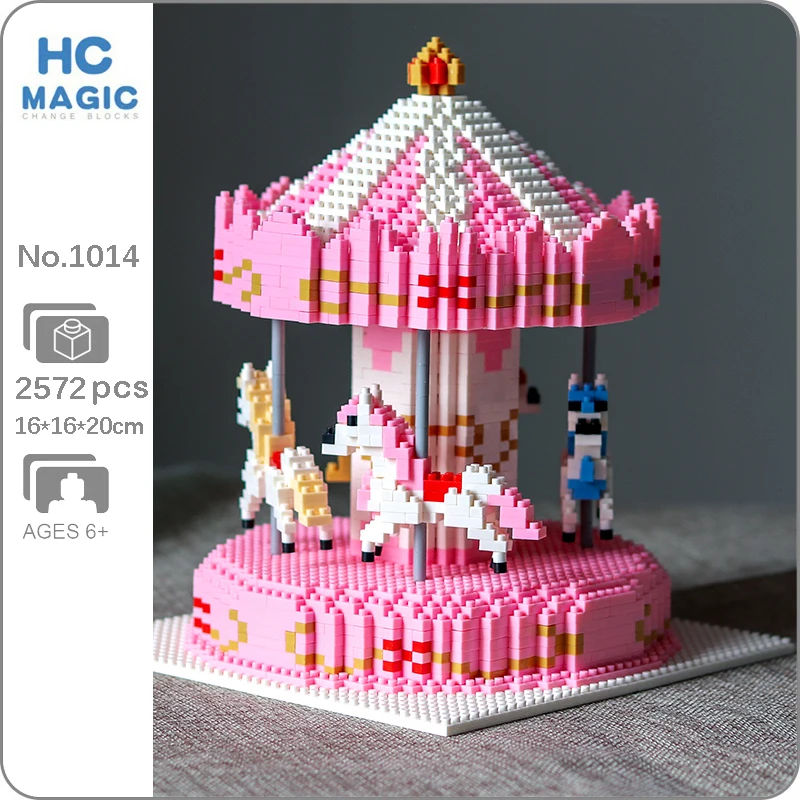 

HC 1014 Amusement Park Merry-go-round Carrousel Horse Animal Model Mini Diamond Blocks Bricks Building Toy for Children no Box