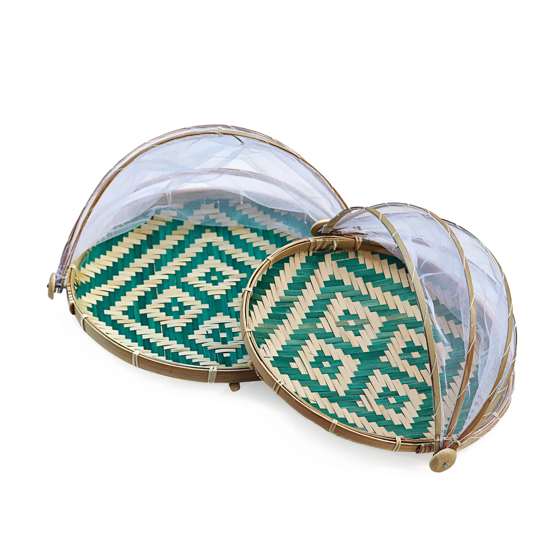 

1Pc Hand Woven Bug Proof Basket Dustproof Kithen Picnic Basket Handmade Fruit Vegetable Bread Cover Wicker Basket With Gauze