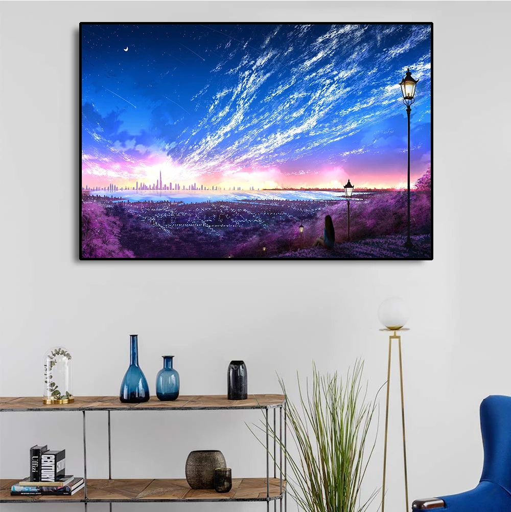 Wall Art пейзаж на холсте Живопись Nordic домашнего украшения Звездное плакат небо и