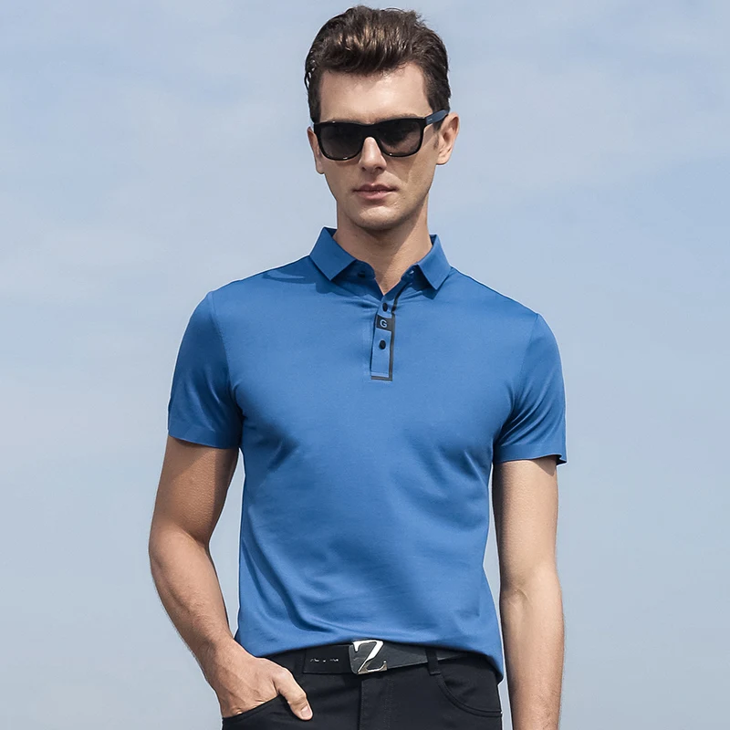 

Summer cotton short Sleeve Polo Shirt men Turn-over Collar fashion casual Breathable Solid Color Business Brand polos t shirts
