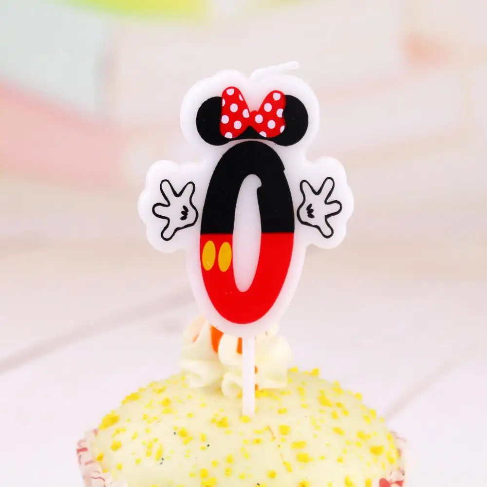 Minnie 0 1 шт. свечи в виде Микки Мауса, юбилейный торт, цифры, От 0 до 9 лет, с днем рождения, Мультяшные свечи, плавающие свечи, вечерние украшения - Цвет: Minnie 0