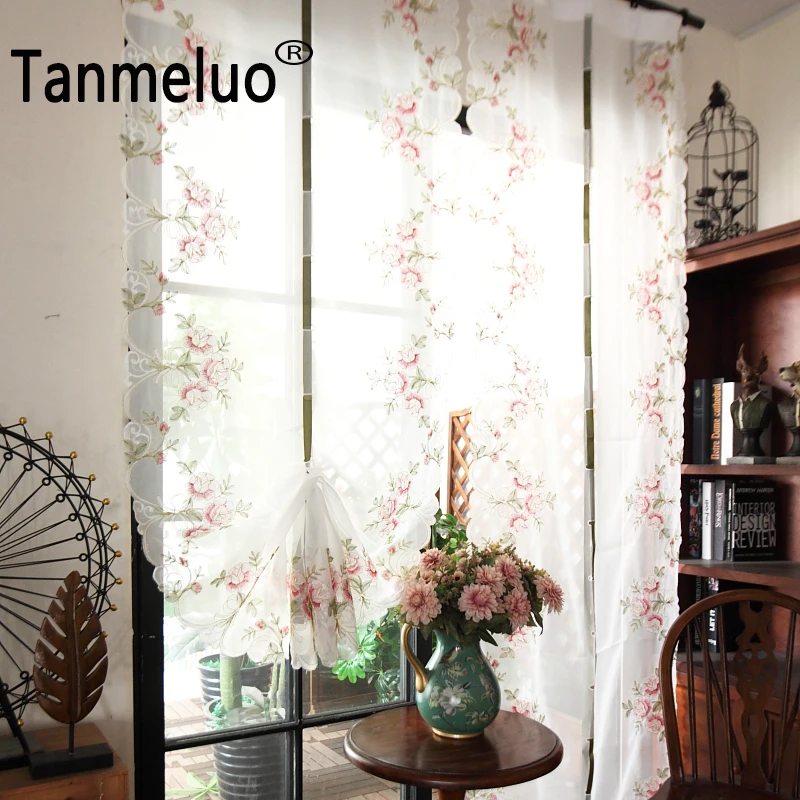 Короткая занавеска на окна кухни цветочные прозрачные тканевые шторы в римском