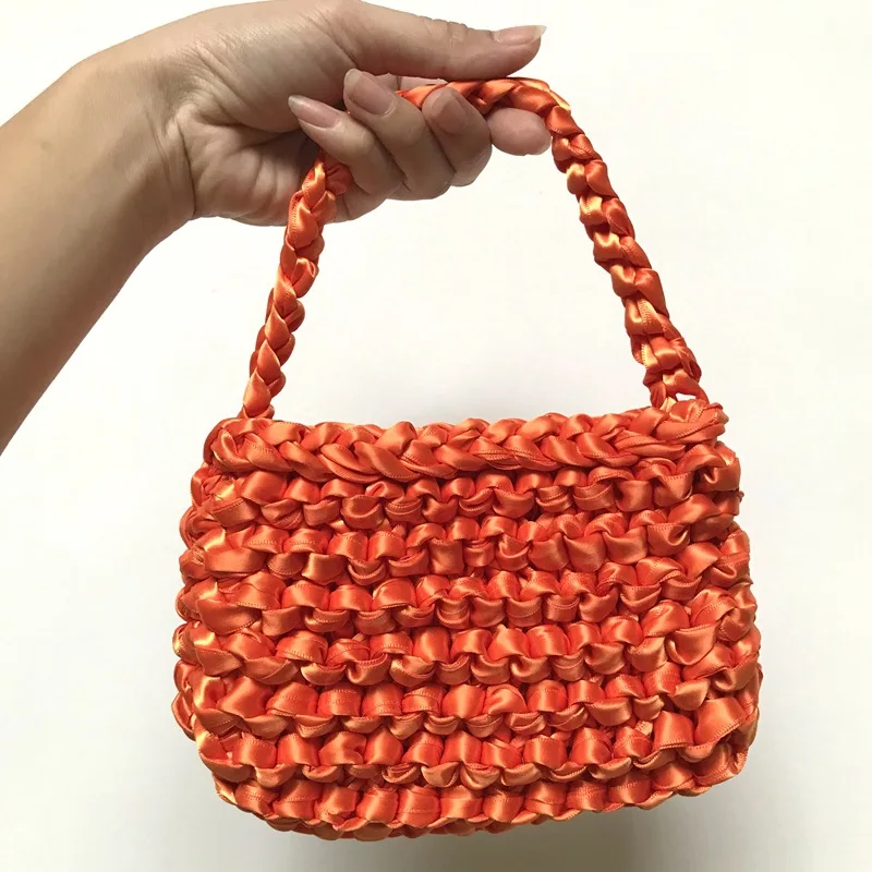 orange Мини флуоресцентная сумка для отдыха на море, атласная шелковая веревка, Сумка с узлом, женская модная тканая сумка, новинка, корейские маленькие Ретро кошельки - Цвет: orange