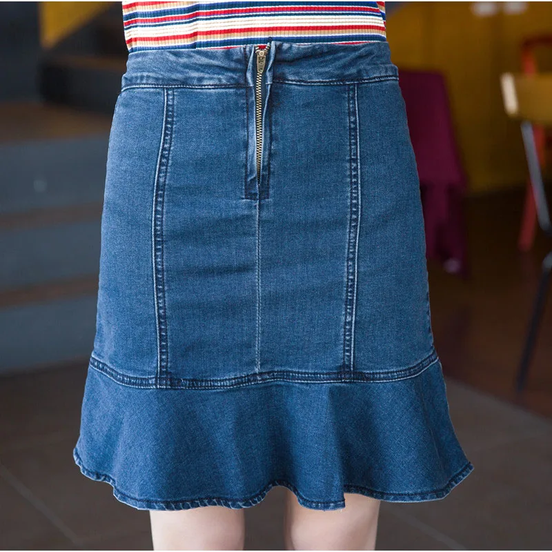 Plus Size Ruffles Flare Mini Pencil Denim Skirts 4Xl 5Xl Sexy Lady Stretch Skinny High Waist Bodycon Short | Женская одежда