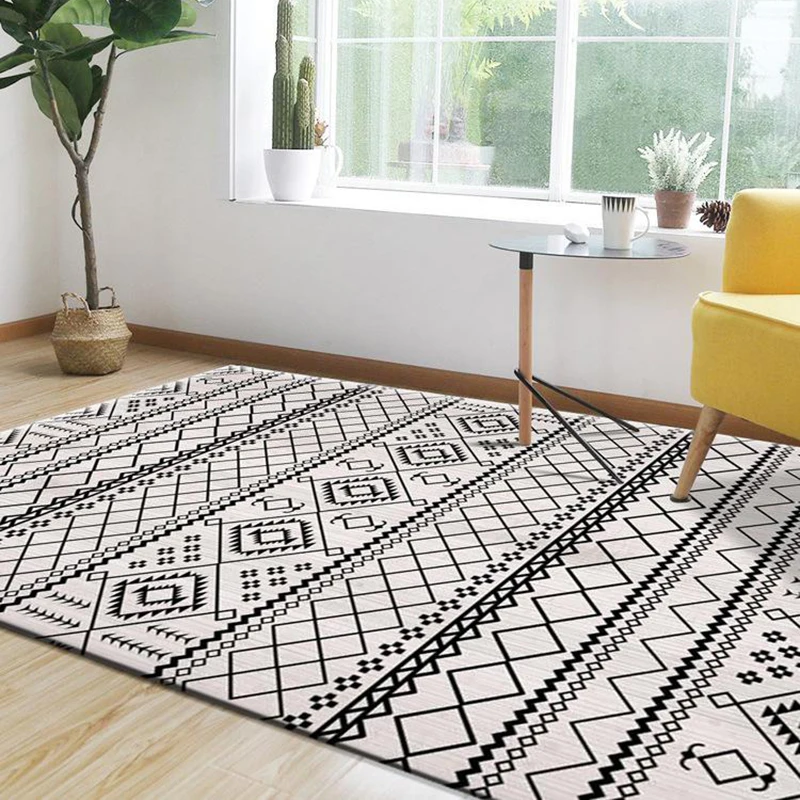 

Modern Art Office Japanese Cover Carpets Waterproof For Living Room Black And White Fabric Patterned Colourful Home Decor Rugs