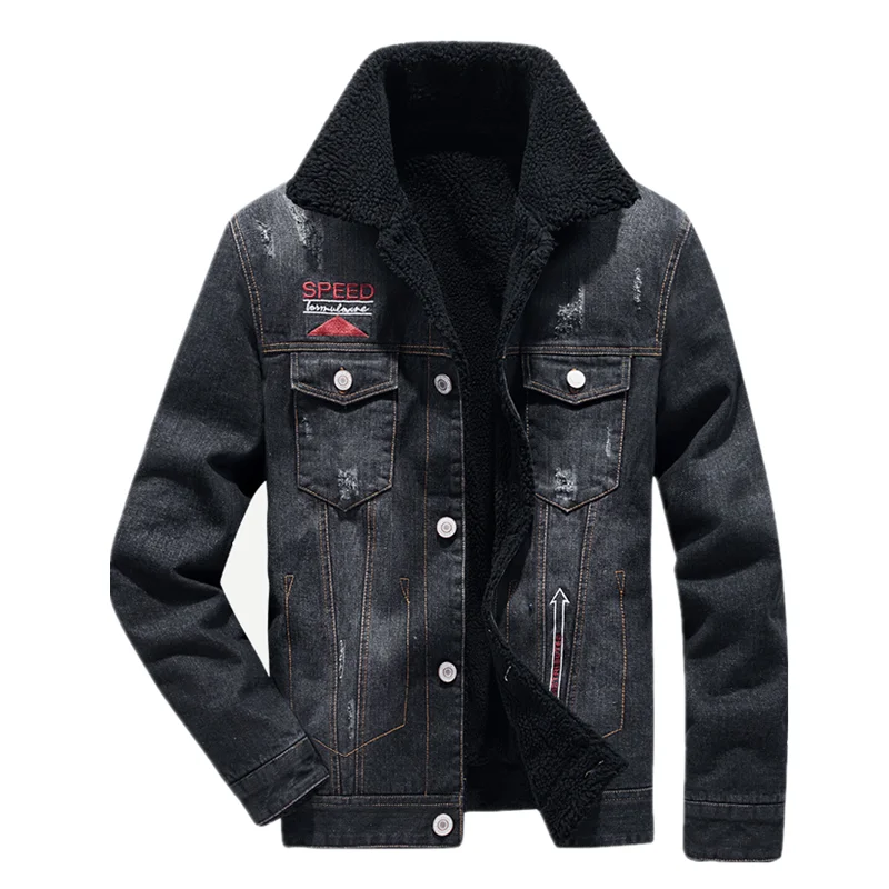 

ABOORUN Winter Men's Denim Jackets Woolen Denim Jackets M-4XL Casual Thick Warm Coat for Male