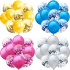 Воздушные шары с конфетти, 10 шт.лот, 12 дюймов, серебристые, розовые, золотистые, украшение для дня рождения, детей, взрослых, металлический гелиевый жемчуг, свадебные шары