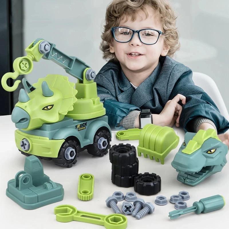 

Children's Construction Toy Dinosaur Engineering Car Excavator Dump Truck Educational Toys DIY Model Car Toy Gifts for Kids Boy