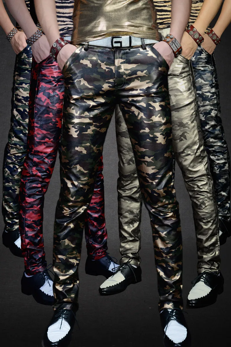 Мужские камуфляжные брюки мужские кожаные тонкие персонализированная Мужская