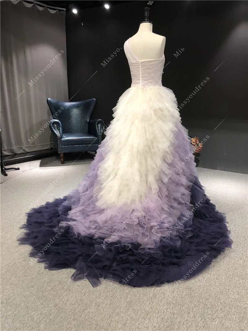 2021 Vestidos De Noite Real Sample Gradient Purple One Shoulder Sleeveless A-line Floor-Length Formal Prom Party Evening Dresses