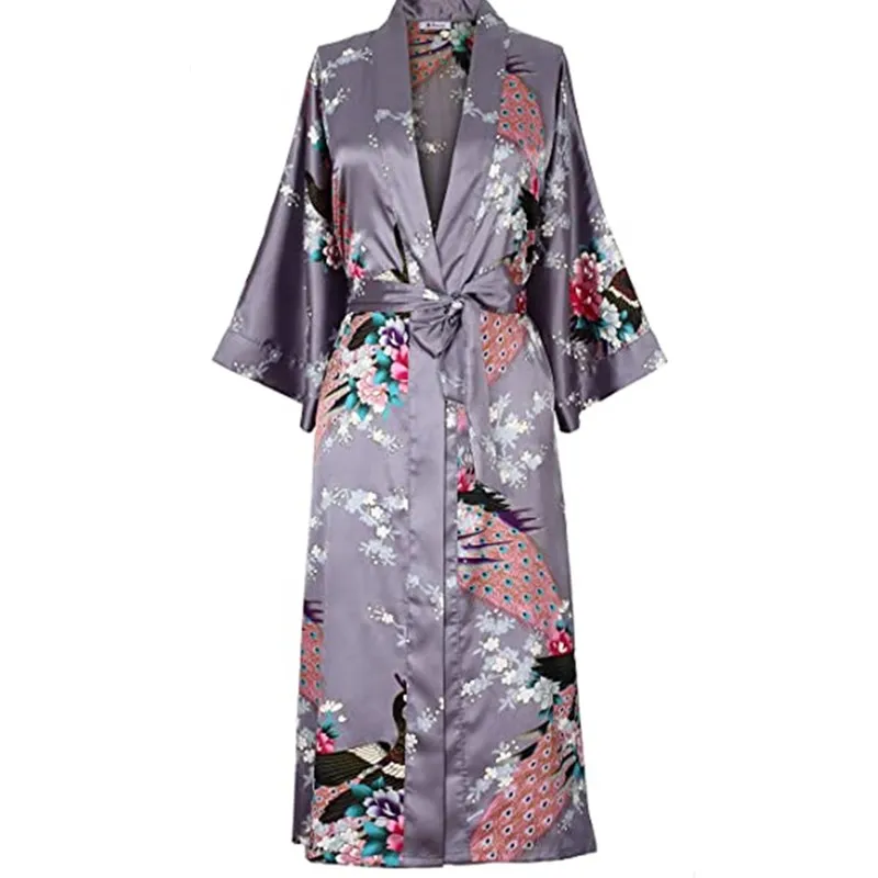 

New Design Japanese Women Summer Satin Kimono Bathrobe Elegant Comfortable Soft Nightgown Daily Casual Home Nightwear Party