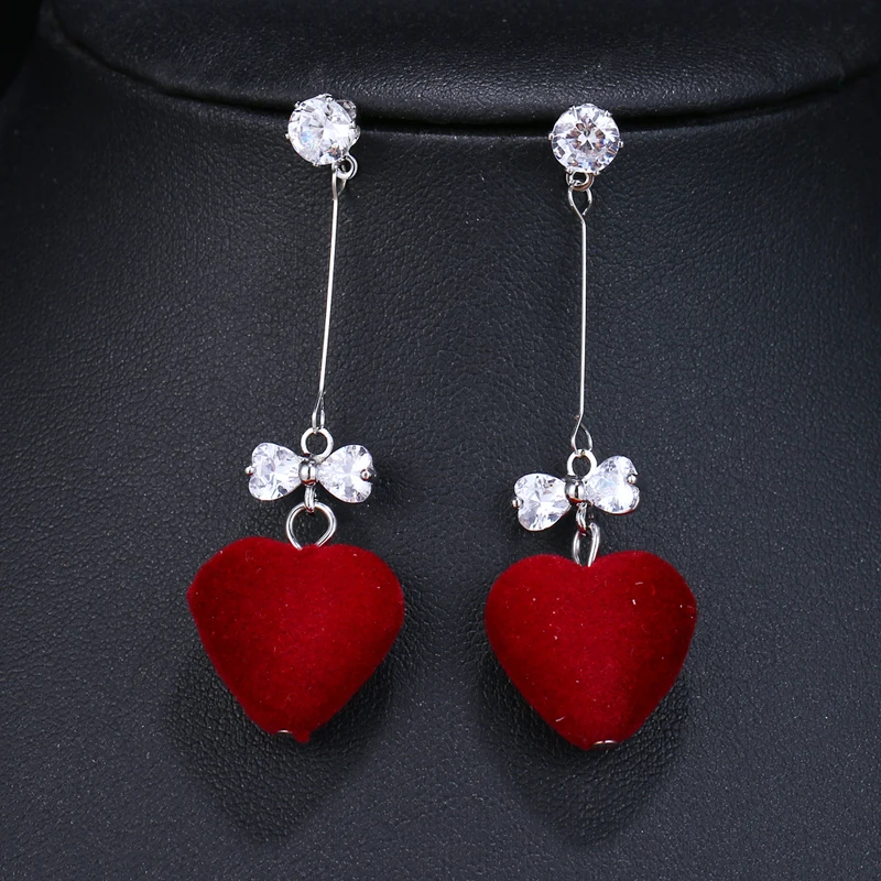 Be8 женский милый кулон в виде красного сердца длинные серьги ювелирные изделия