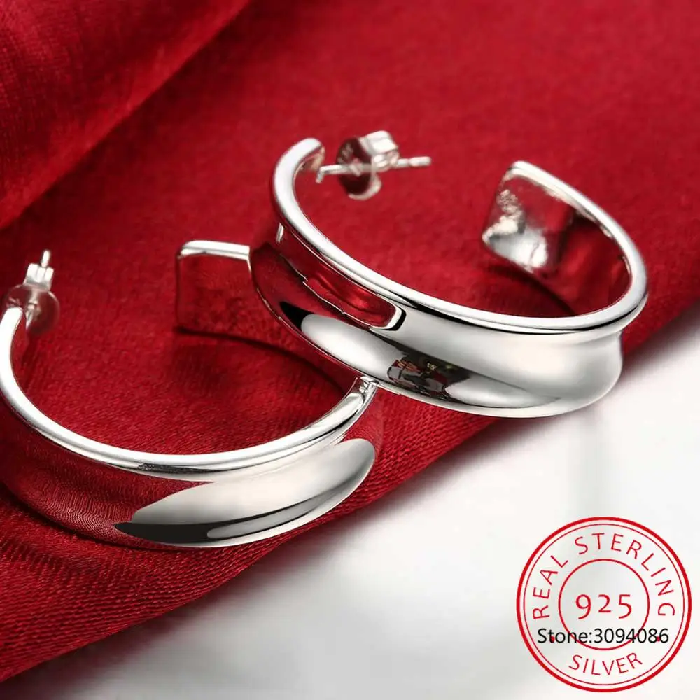 

Classic Smooth 925 Sterling Silver Women Hoop Earring Gift Christmas Party Wedding Top Selling Fine Jewelry