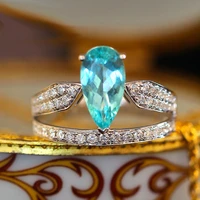 925 new imitation natural blue tourmaline water drop crown micro inlaid full diamond adjustable ring wholesale for women jewelry