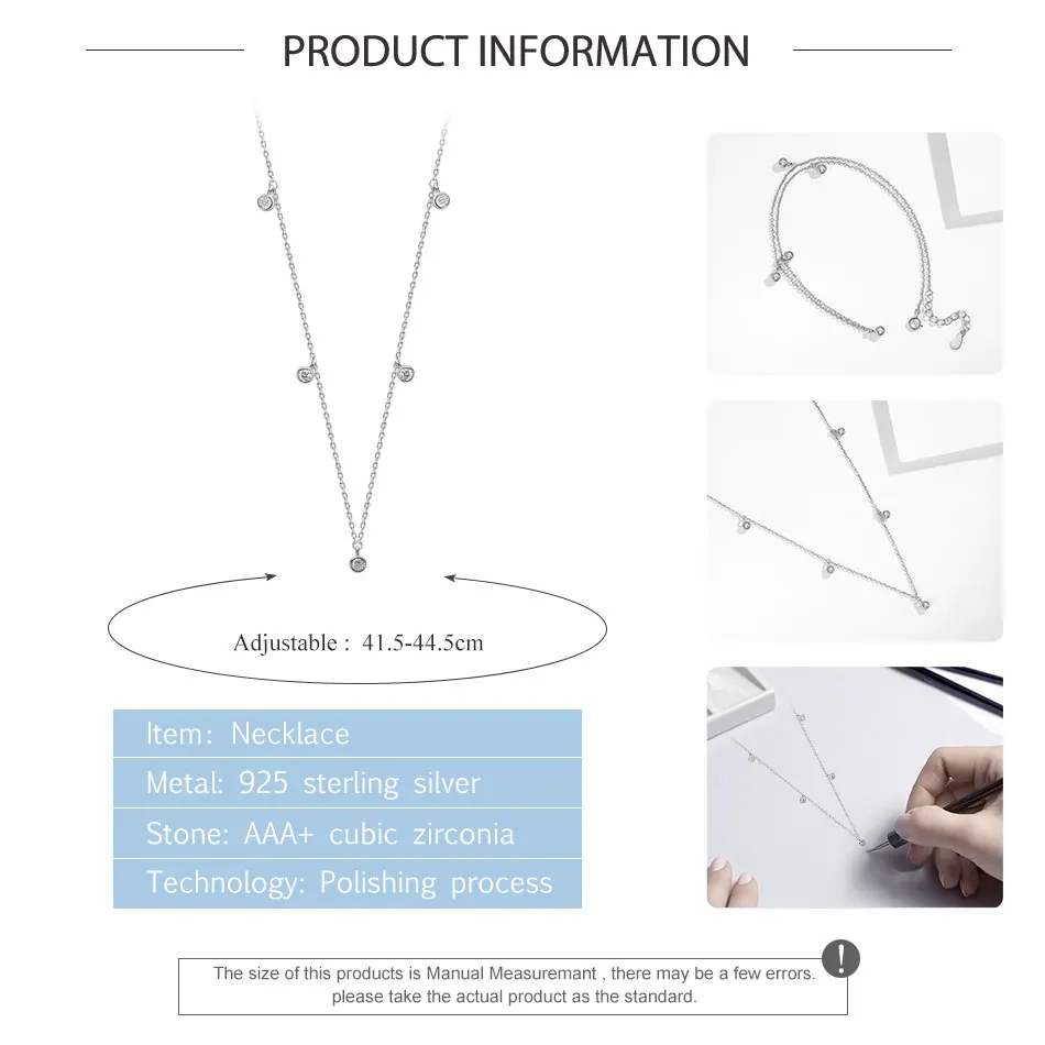 2020 New Authentic 925 Sterling Silver Choker Trendy Round CZ Station Necklace Party Dating Fashion Jewelry For Women | Украшения и