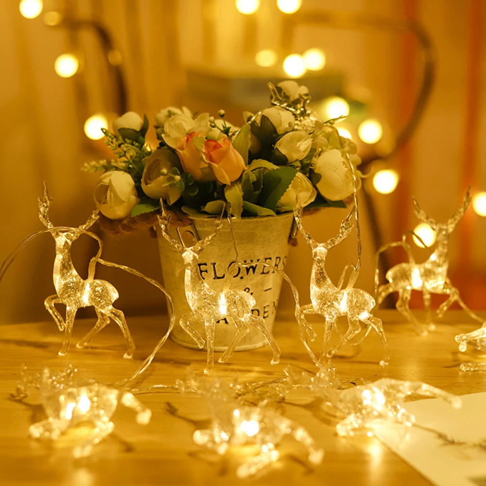 

6 светодиодный ных лампочек в виде оленя лося, гирлянда на рождественскую елку, работающая от батарейки для дома, праздничное внутреннее укр...