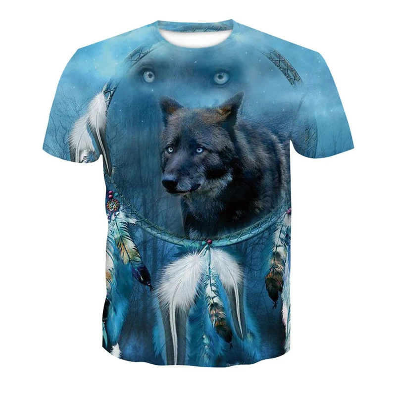

UG New fashion wolf print T-shirt men's 3d animal print T-shirt top short-sleeved O-neck blue Harajuku T-shirt