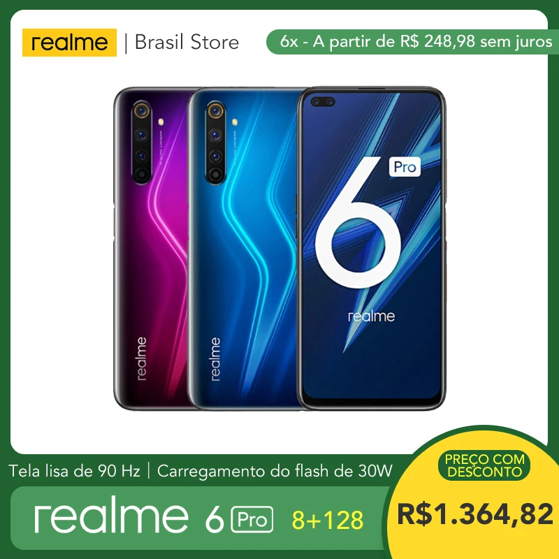 Гладкий дисплей realme 6 pro - 90 Гц, заряд вспышки 30 Вт, монопод для селфи