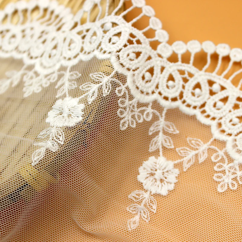Lace Trim 5 yard Ivory Black Gauze Mesh Tulle Embroidered Ribbon Tapes Cloth Fabric Sewing Material 13.5cm 5.3" wide 1024097QL4K | Дом и