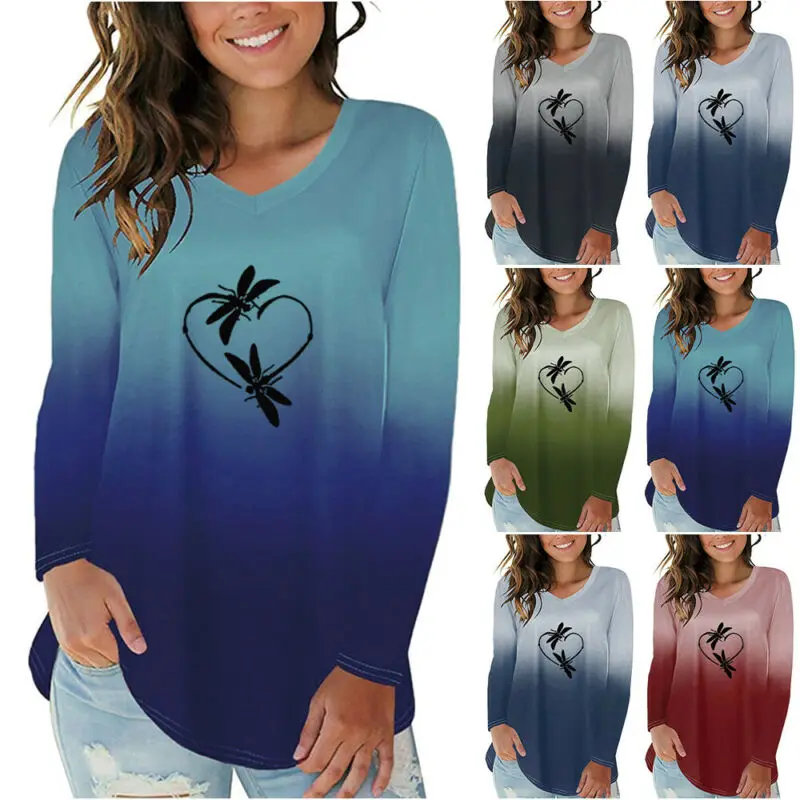 

Женская футболка с длинным рукавом и V-образным вырезом