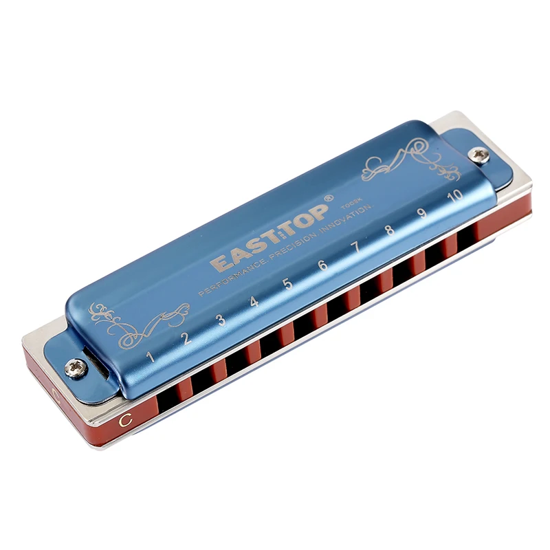 Easttop Blues Harmonica T008K Diatonic 10 Holes Harp Mouth Organ Key C Low F New Blue Cover Phosphor Bronze Reed Paddy Standard