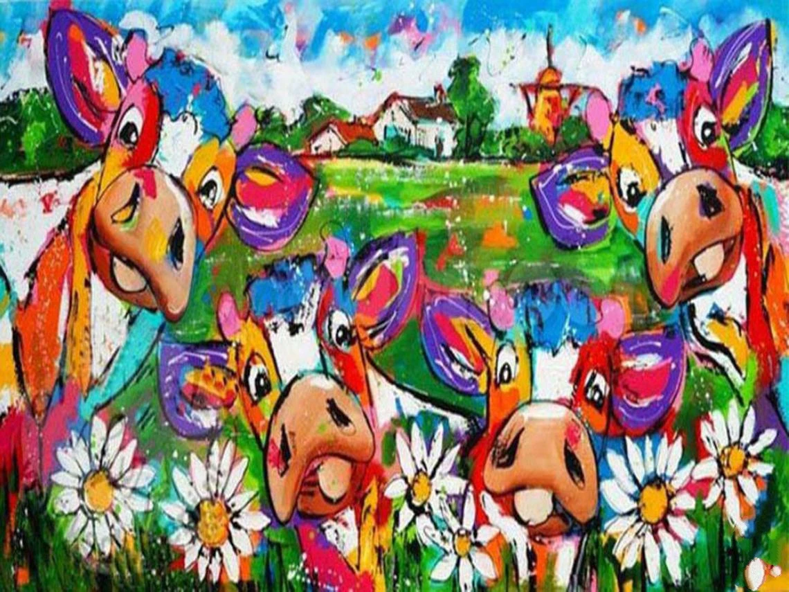 

JMINE Div 5D farm colorful cow flower Full Diamond Painting cross stitch kits art High Quality Animal 3D paint by diamonds