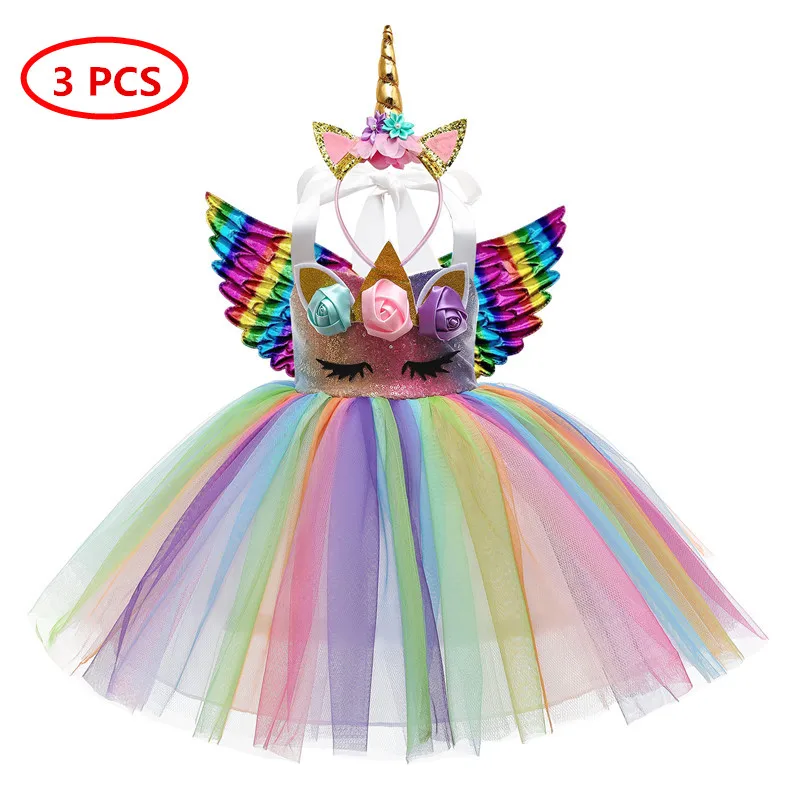 Christmas Dress for Girls Princess Formal Petals Kids Vestidos Children Unicorn Party Girl's Clothes Cosplay Costume | Детская