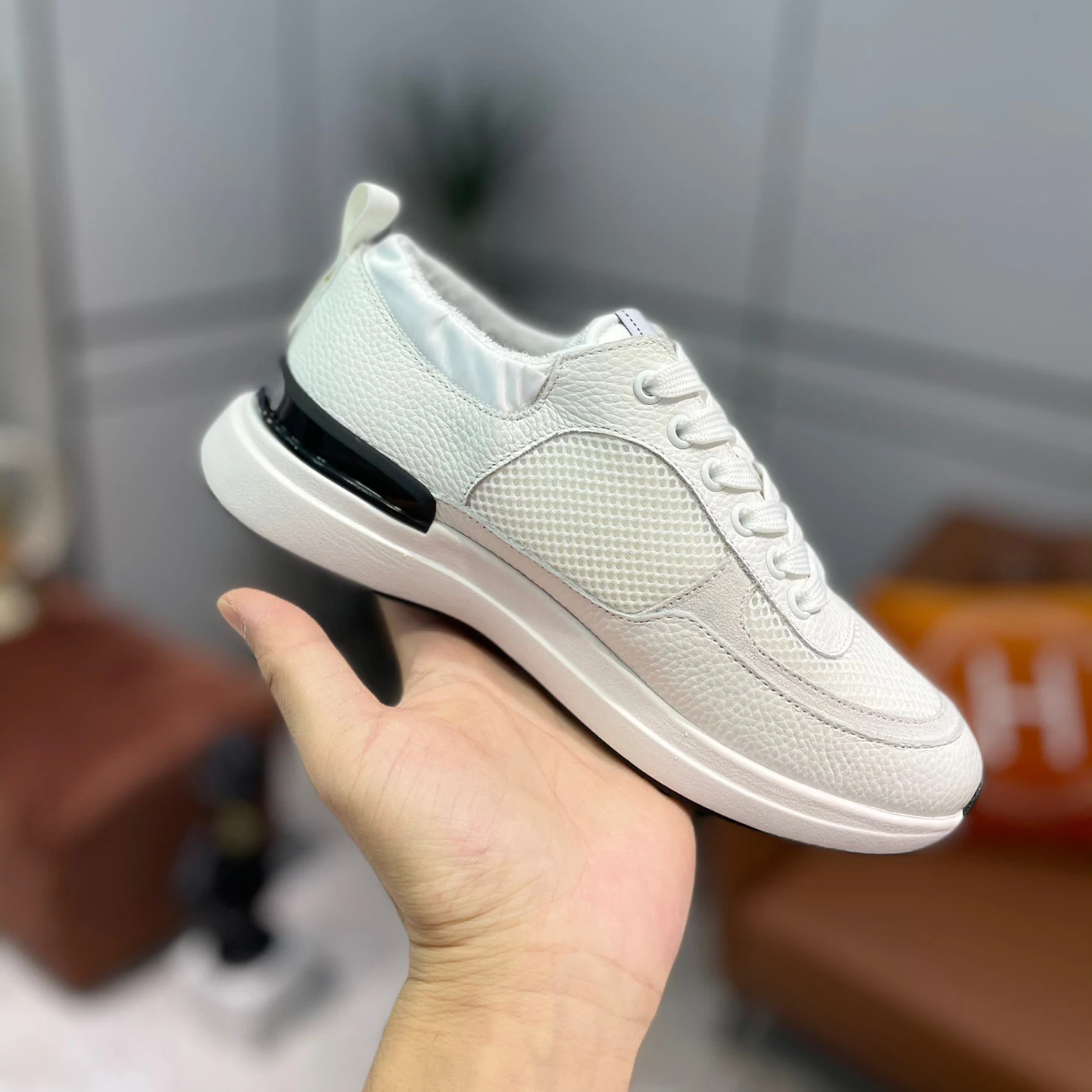 

Luxury Platform Sneakers Fashion New Breathable Genuine Leather Mesh Walking Sneakers Designer Trainers Vulcanized Casual Shoes