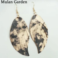 mg new trendy glitter genuine leather earrings women nature vintage shiny feather earrings jewelry accessories wholesale 2019