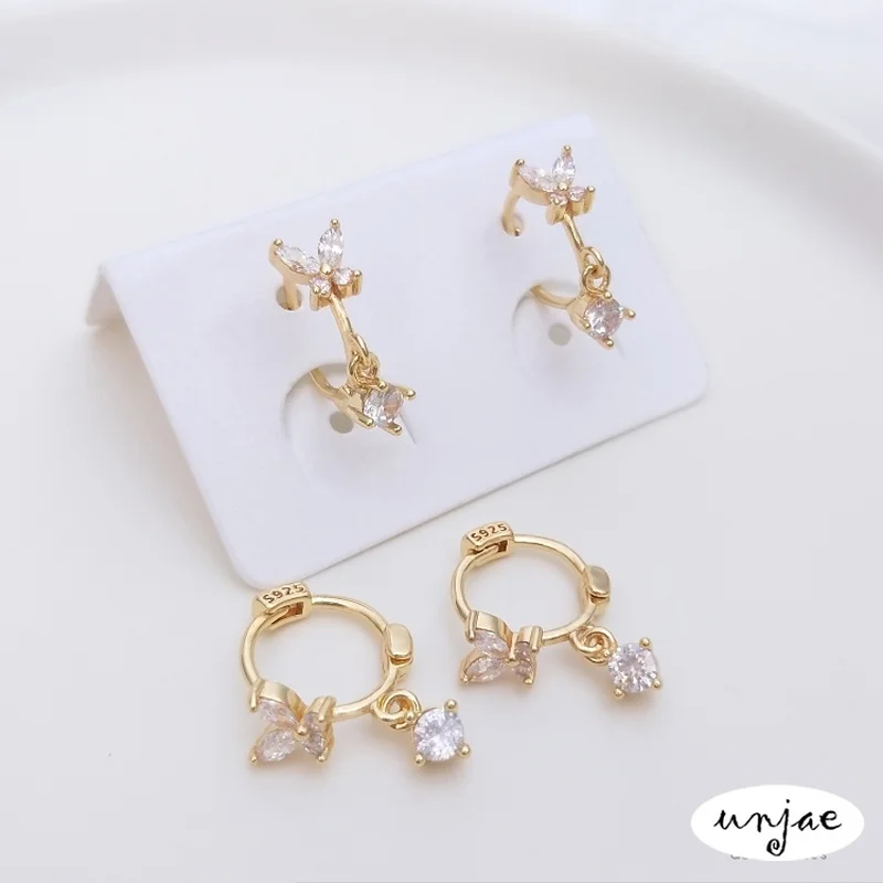 

Custom color retaining 14K Gold zircon Butterfly Earrings Fashion temperament Earrings S925 Steel Earrings