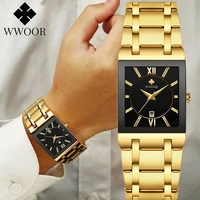 2022 wwoor fashion stainless steel watches men square waterproof quartz watch men top brand luxury gold black wristwatch for man