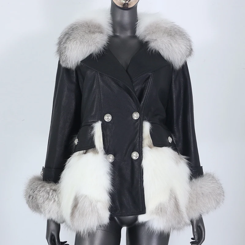 Женская шуба из натуральной овечьей кожи с воротником лисьего меха | одежда