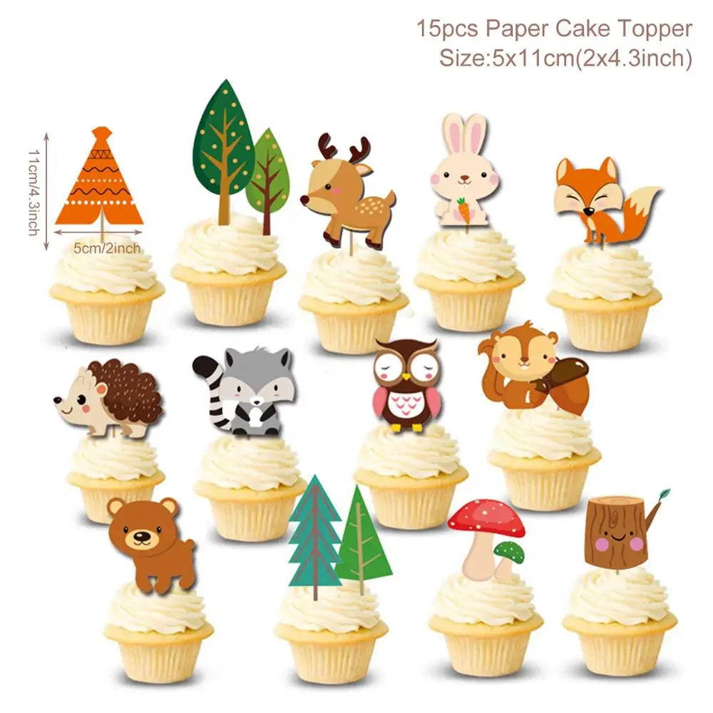 Cupcake Topper 15pcs Звездный лес, животные, джунгли, лес, сделай сам, Вечерние Декорации, Лесной лес, день рождения, вечеринка для ребенка, Декор, детский день рождения, принадлежности для вечеринки - Цвет: Cupcake Topper 15pcs