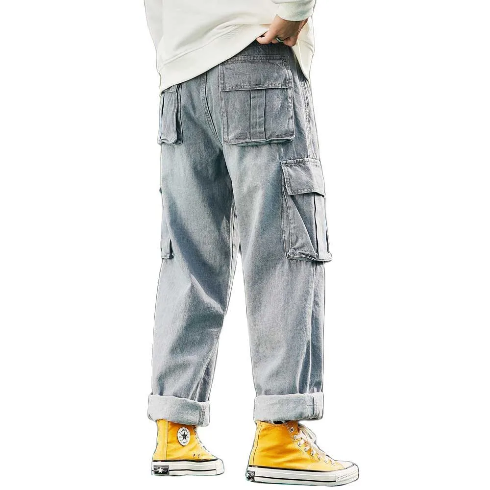 Fashion Hiphop Harem Baggy Cargo Jeans Men's Pants Casual Loose Streetwear Skateboard Trousers Denim Big Pocket Clothes