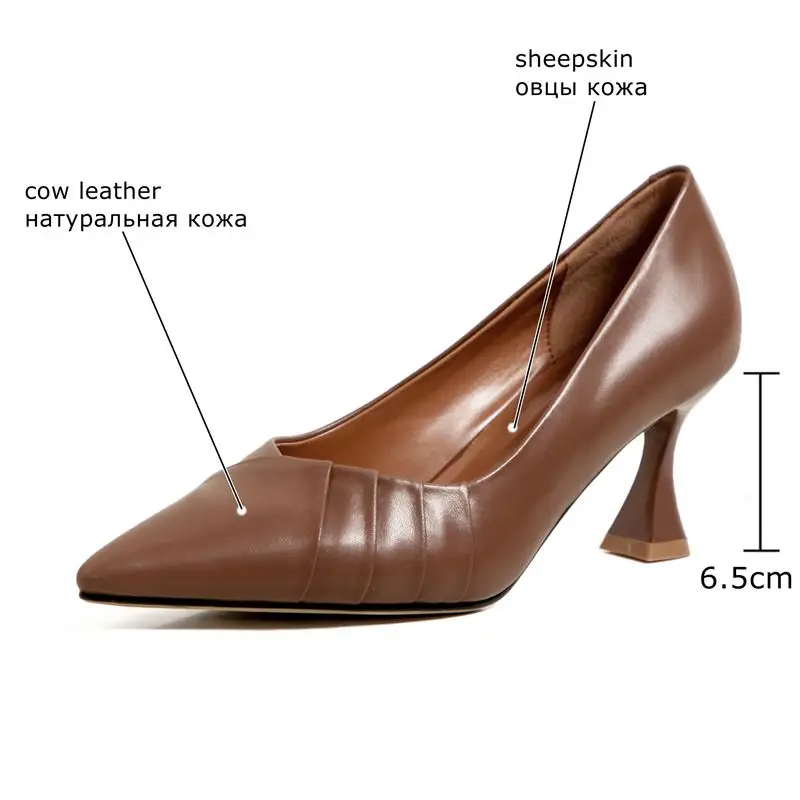 

ALLBITEFO Pleated design soft genuine leather women heels shoes fashion party wedding shoes women's high heel shoes high heels