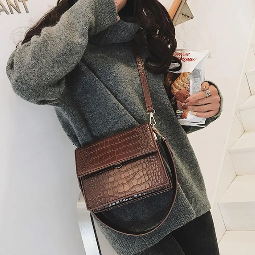 Винтажные сумки из крокодиловой кожи для женщин модные кожаные мессенджеры