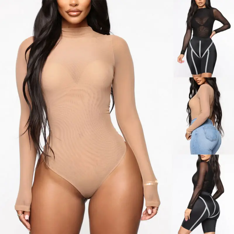 Женские облегающие сетчатые боди Женский Облегающий комбинезон с длинным