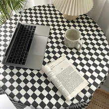 Ins net vermelho preto e branco xadrez contraste mesa mesa de jantar mesa casa café homestay suave decoração fundo clo (4)