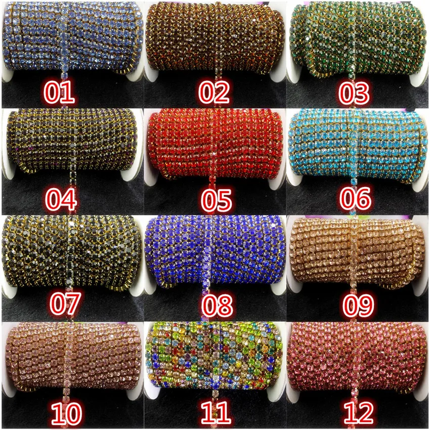DIY 1 ярд SS16 12 цветов стиль стеклянный кристалл горный хрусталь Золотая основа цепи