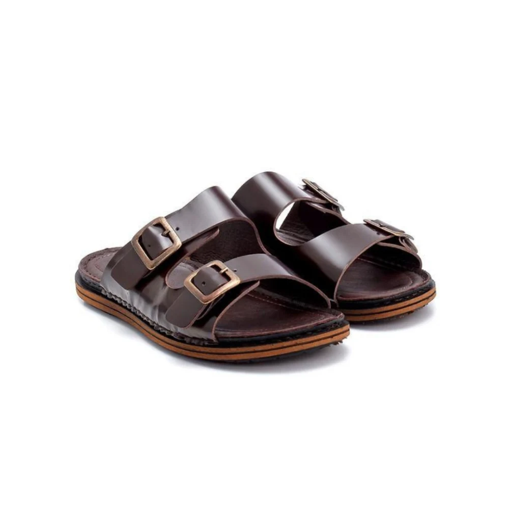 

Men Leather Slipper Genuine Leather Slipper Outdoor Indoor Summer Beach Walking Breathable High Quality Luxury Flip-Flop Brown