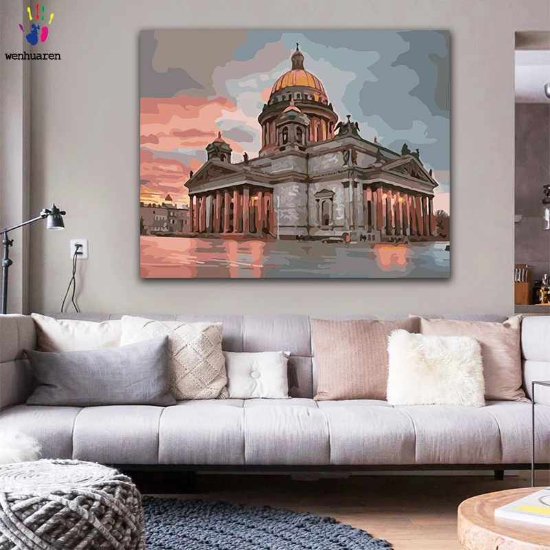 DIY картинки для раскраски по номерам с цветами знаменитый архитектурный замок