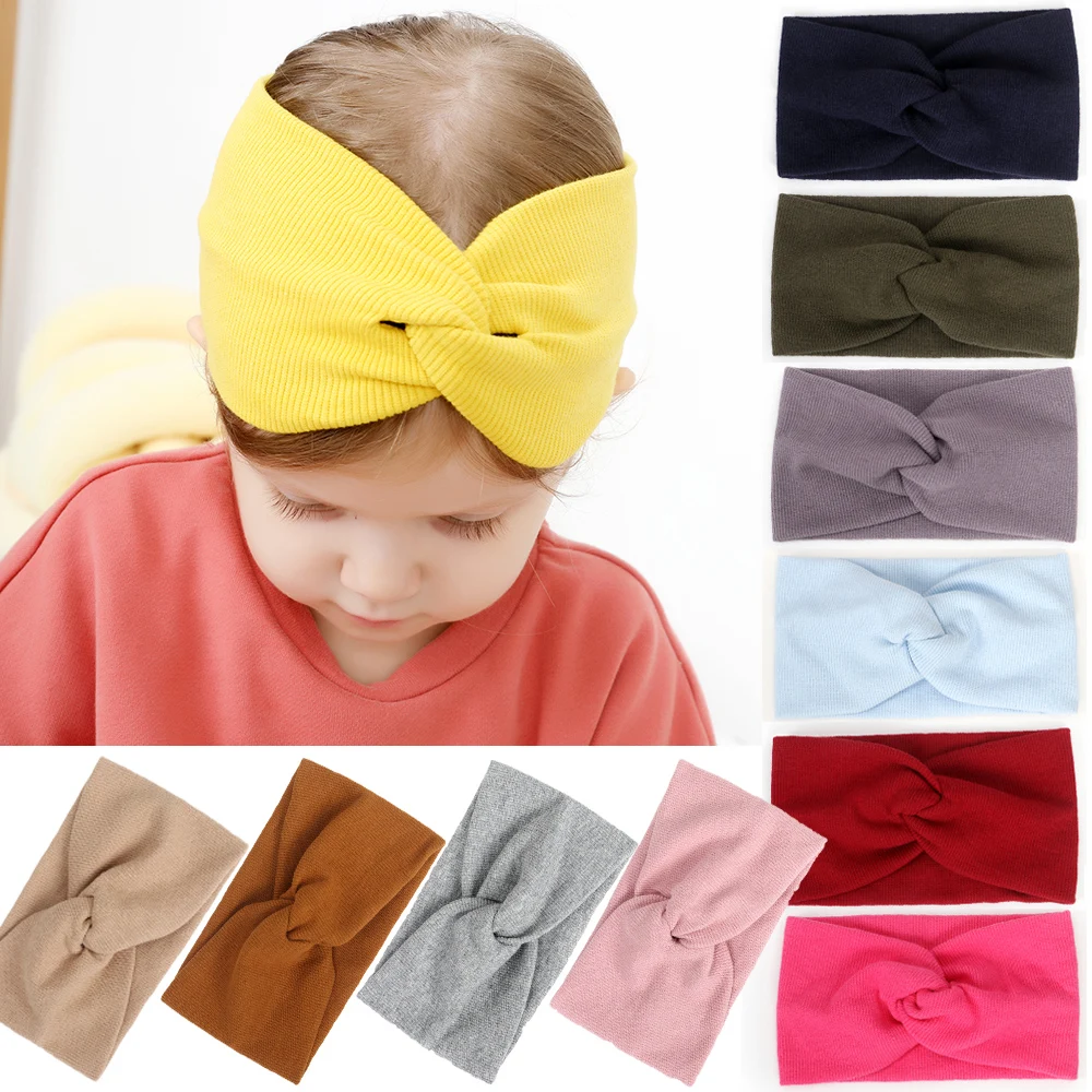 

Baby Girl Fashion Knotted Headbands Toddler Kids Children Casual Cotton Stretchy Hairbands Solid Color Headwear Accessories
