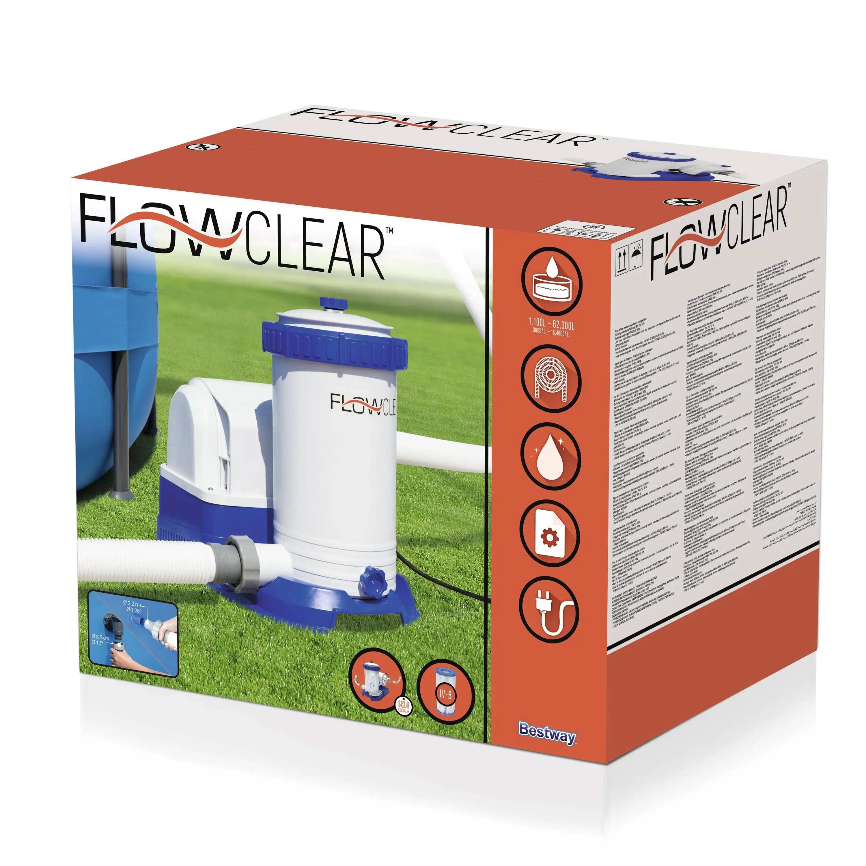 

Bestway 58391 Filter Pump Steel framed swimming pool water filter cartridge for 530gal
