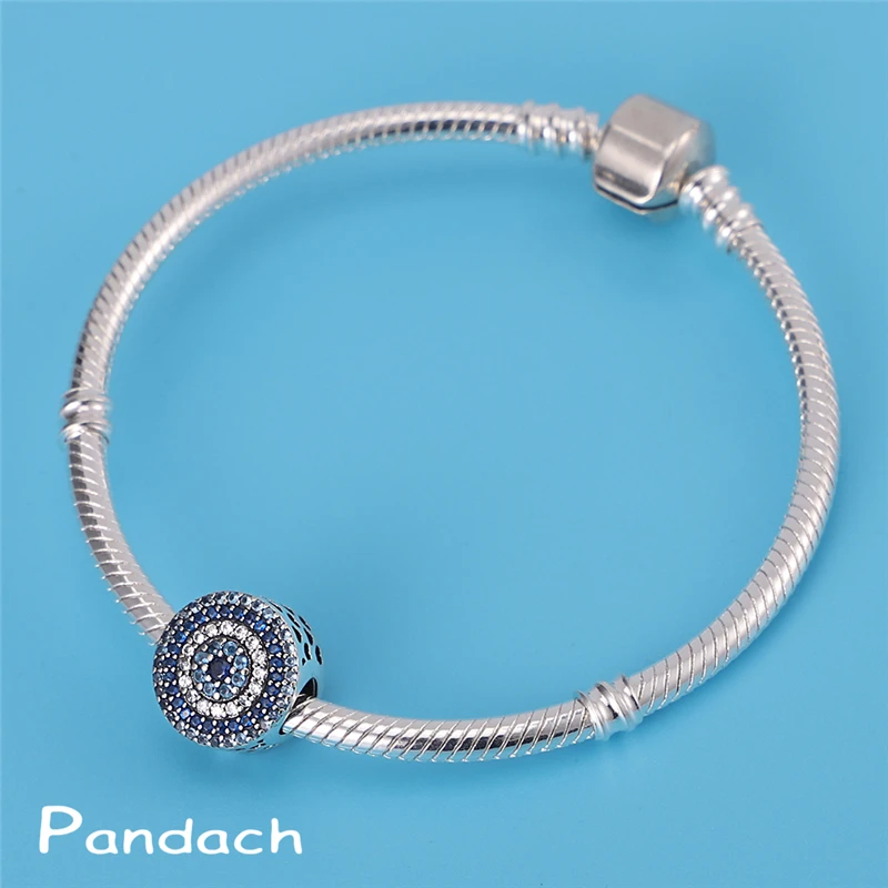 

Бусины из серебра 925 пробы с инкрустированным цирконием синим магическим глазом, подходят для оригинальных браслетов и браслетов Pandora, модн...