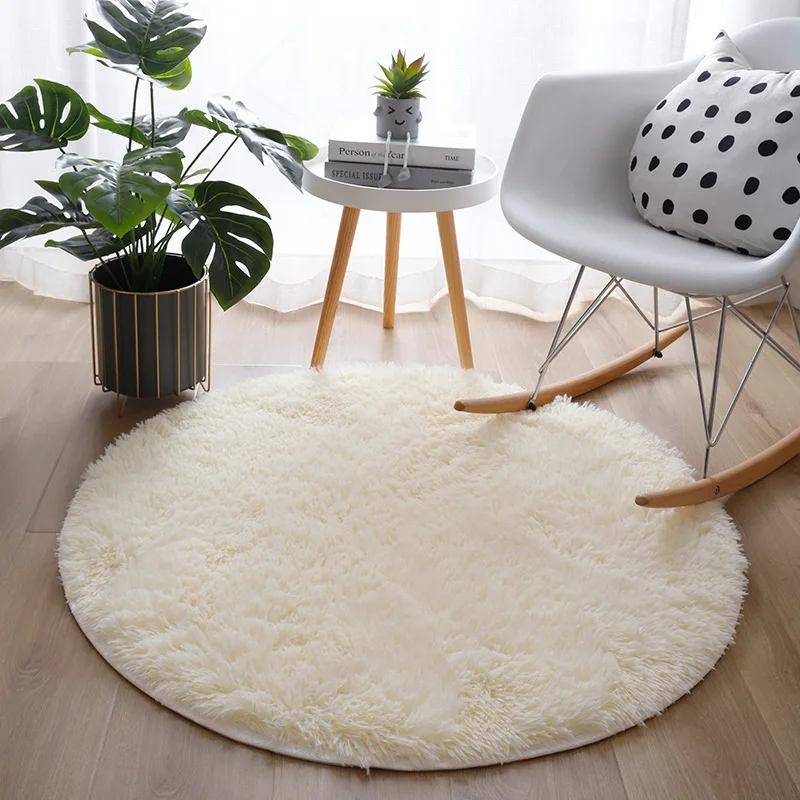 

Simple Bedroom Carpet Round Long Hair Plain Plush Basket Chair Yoga Mat Girl Nordic Modern Living Room Carpet Ornaments For Room