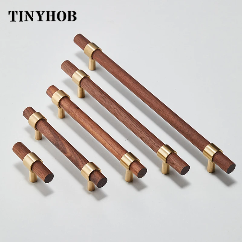 14 дюймов натуральное дерево + латунь T образные дверные ручки Мебель в