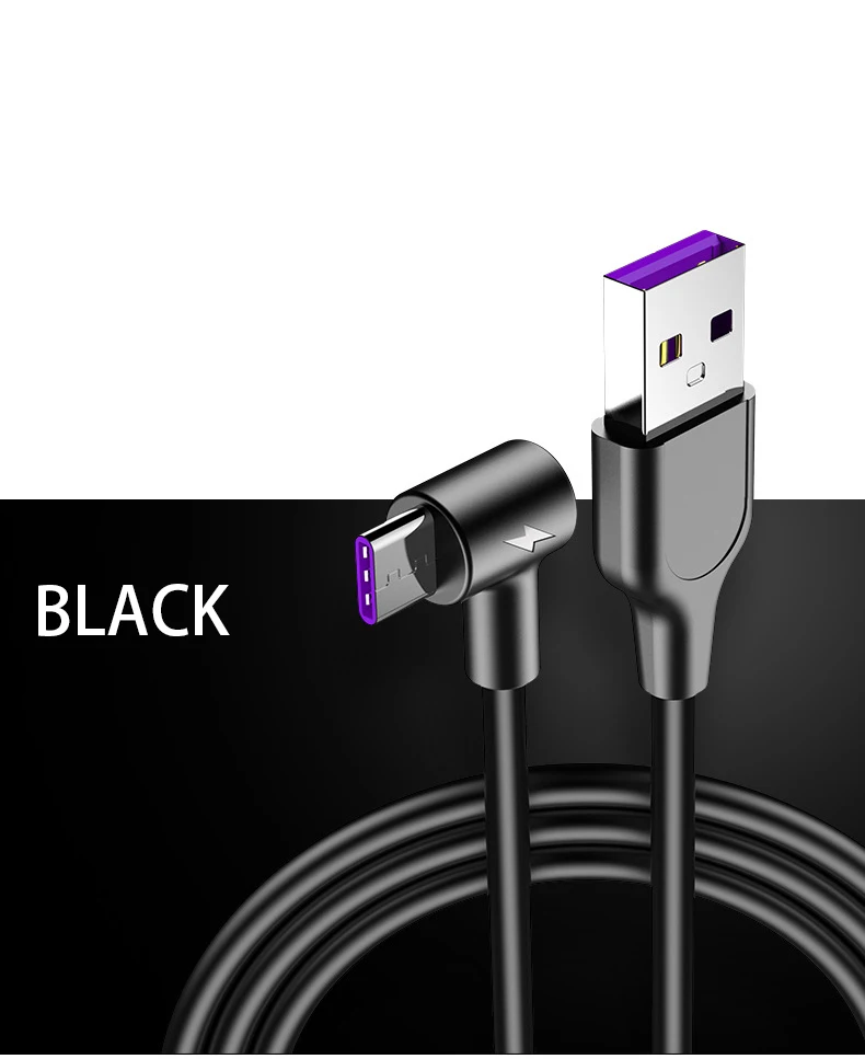 5A супер быстрый зарядный кабель USB 3,1 type C кабель 90 градусов 3 м 2 м 1,5 м 1 м для samsung s8 s9 s10 huawei mate 20 P30 pro xiao mi 9 - Цвет: Черный